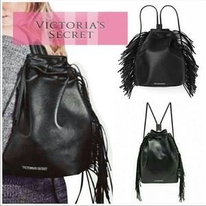 Victoria’s Secret Black Fringe Backpack Style Bag